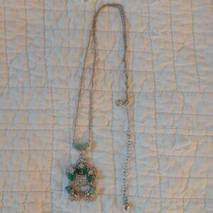 New Genuine Natural Emerald and White Sapphire Necklace 2" Pendant on a Sterling